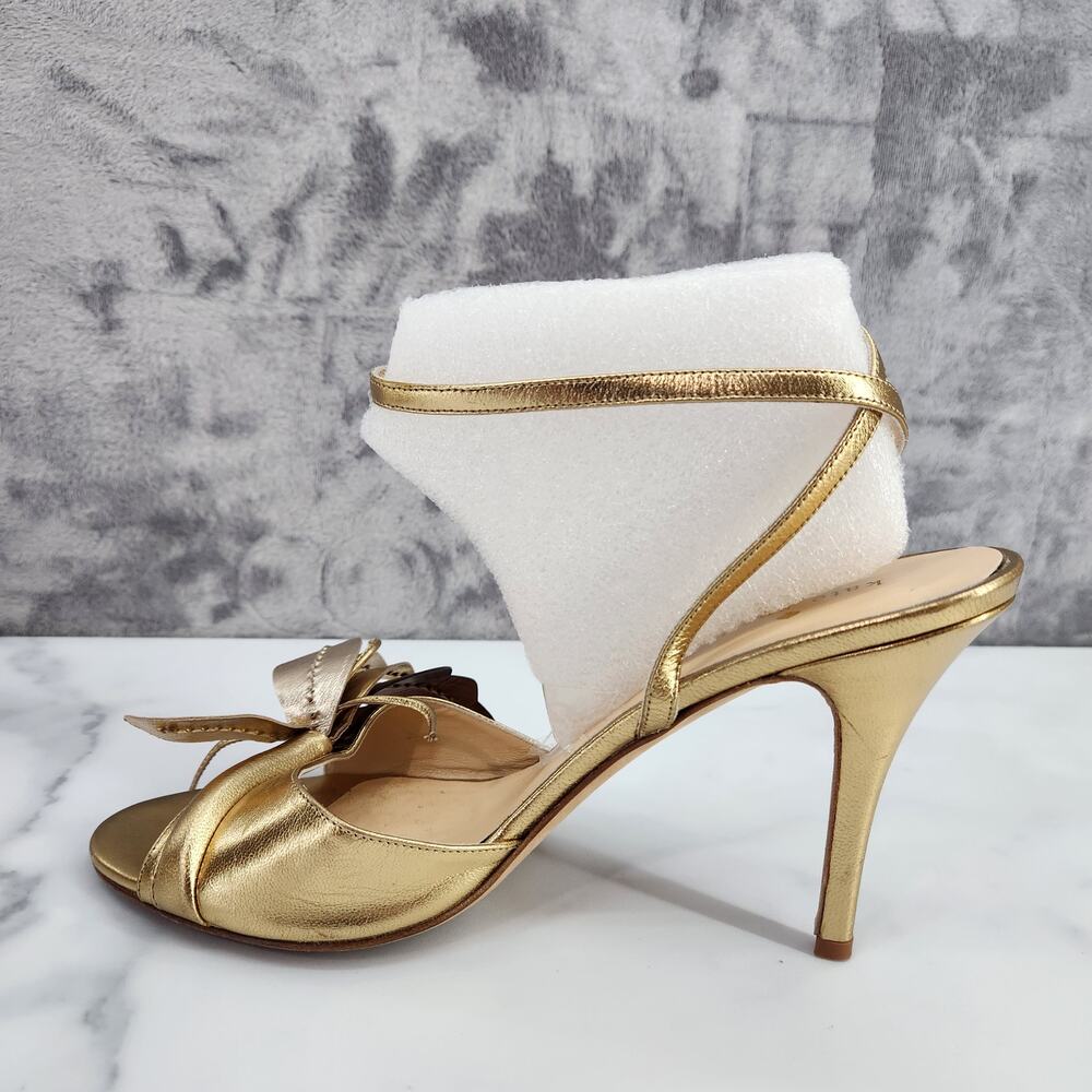 Kate Spade Size 8 Metallic Gold Strappy Open Toe 3 1/2" Heels Made in Italy - Picture 8 of 16